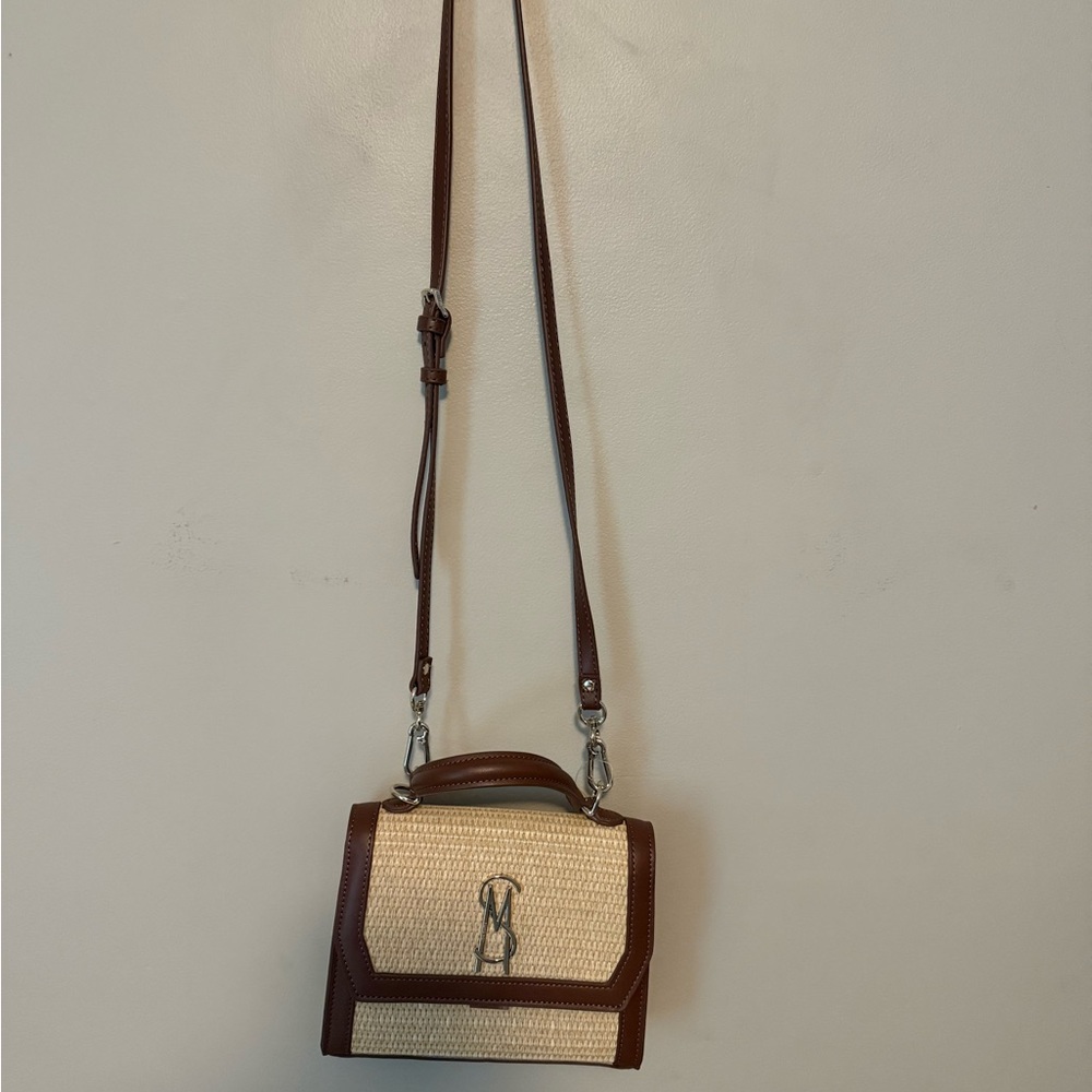 Steve Madden Brown and Cream Woven Crossbody Bag with Adjustable Strap